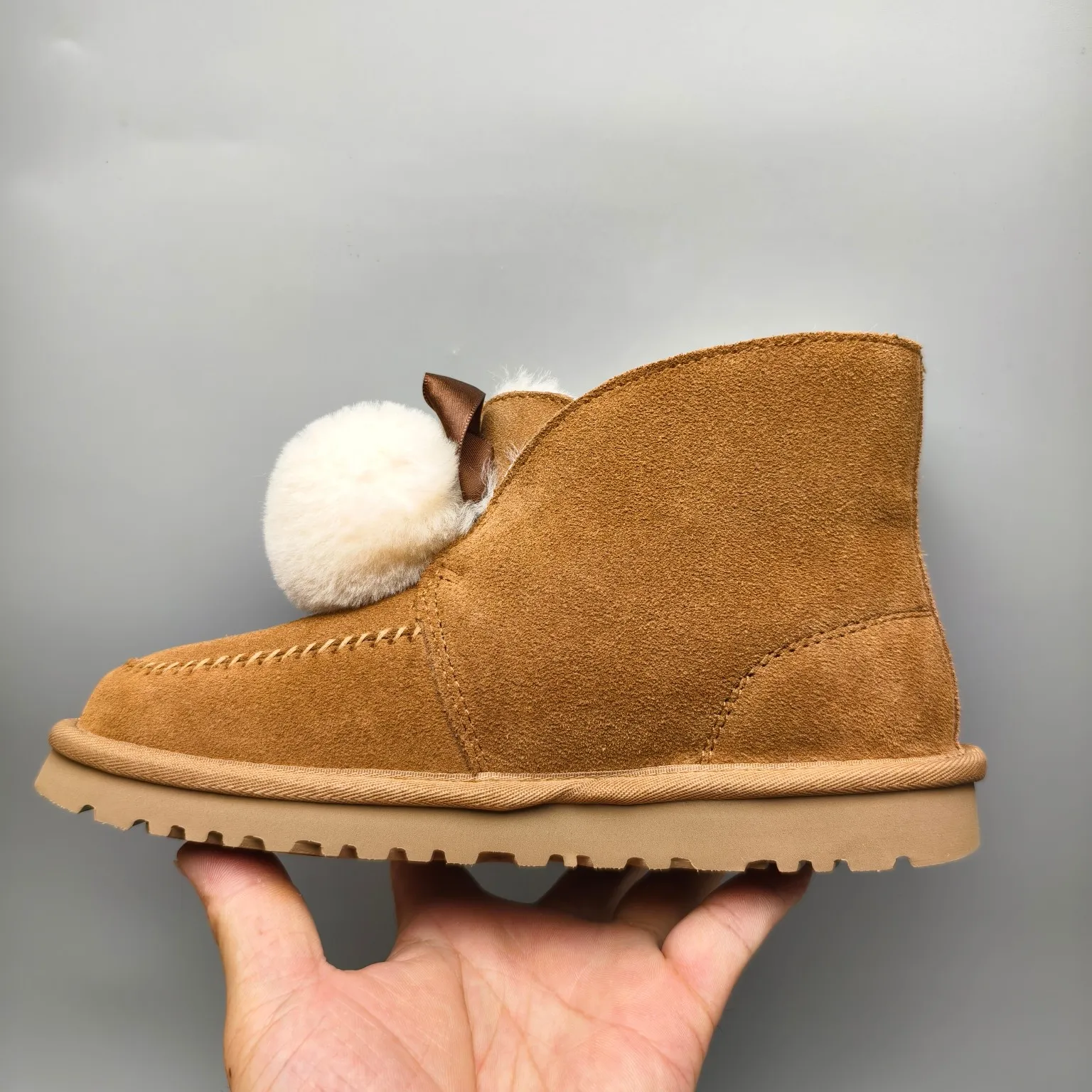 💰560 UGG sheepskin all-in-one snow boots 3517 double fur ball Kailin casual shoes Color: Maroon Sand Matching size: 35-40